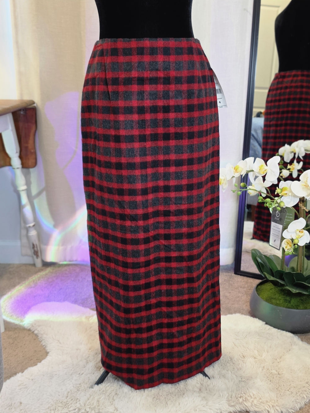 Red and Black Plaid Maxi Skirt - Classic Straight Silhouette